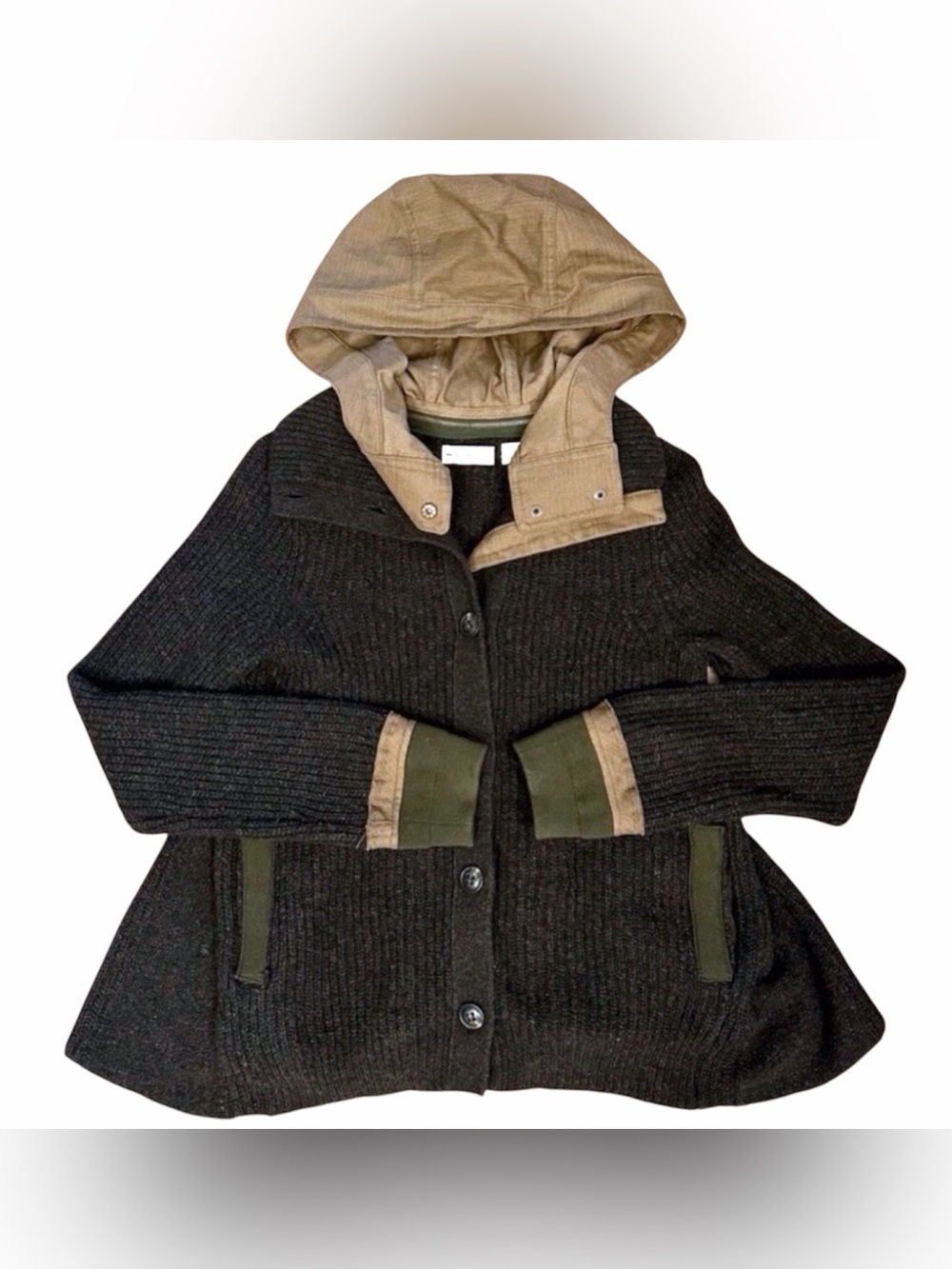 Sleeping on Snow wool/cotton babydoll hooded sweater, pockets, green, size S - Picture 12 of 14